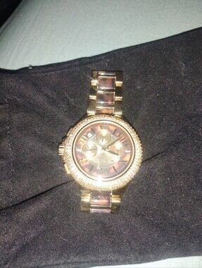 Gold-Tone Chronograph Watch with Tortoiseshell Dial